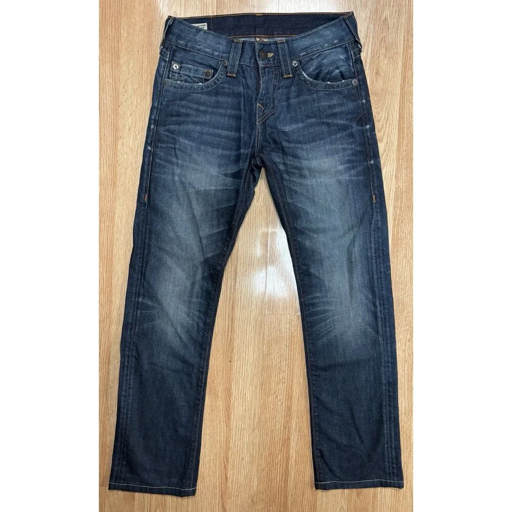 True Religion Mens Sz 28x29 Ricky Relaxed Straight Denim Jeans  Pockets Blue